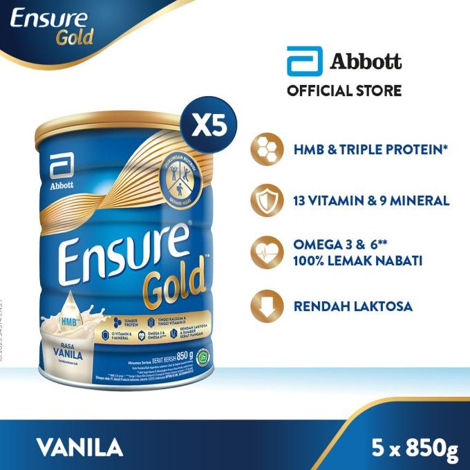 

Ensure Gold Hmb Vanila 850G X 5 - Susu Nutrisi Dewasa Rendah Laktosa