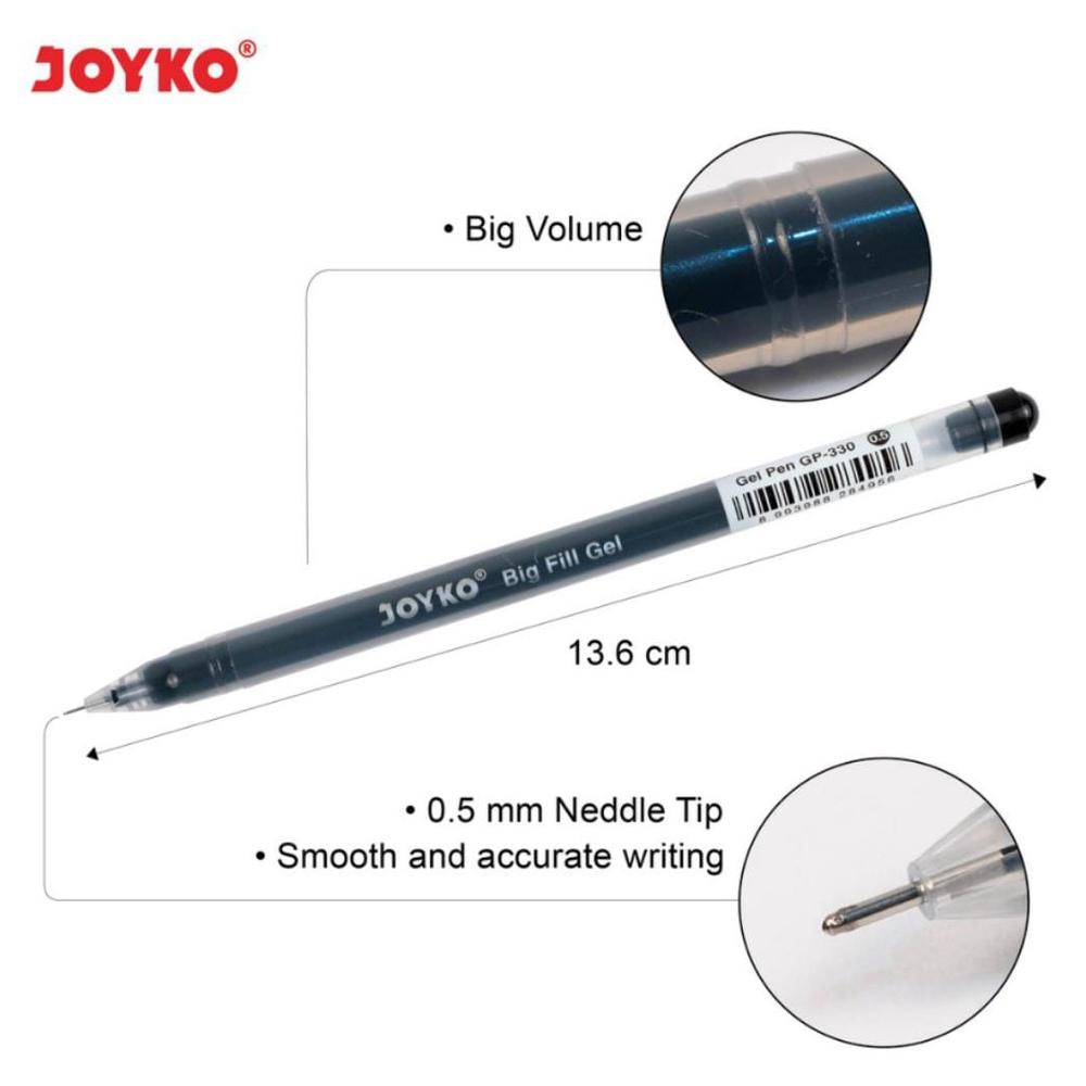 

(1 Biji) Joyko Bolpen Joyko GP-330 Big Fill Gel 0.5 Gel Pen Hitam