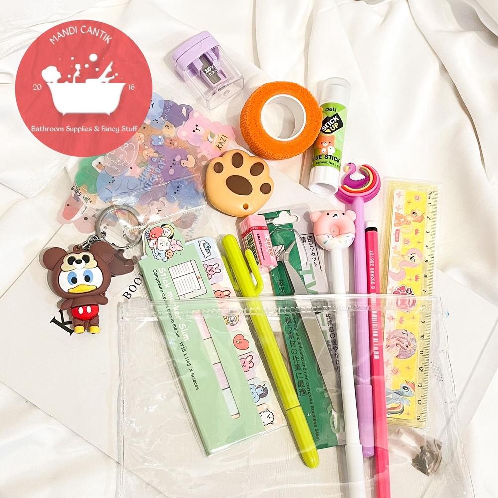 

Termurah Pouch Set alat tulis sticker pensil gantungan kunci pulpen pena pensil penggaris sekolah sticky notes penjepit sticker cutter mini finger protector GPN736