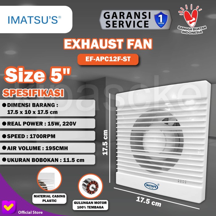 Jual Exhaust Fan Pengishap Udara Kecil Wall Tembok 5" Eksos Dinding