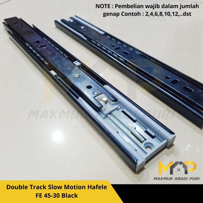 Promo Rel Laci - Rel Double Track Slow Motion Hafele Fe 45-30 Cm Black