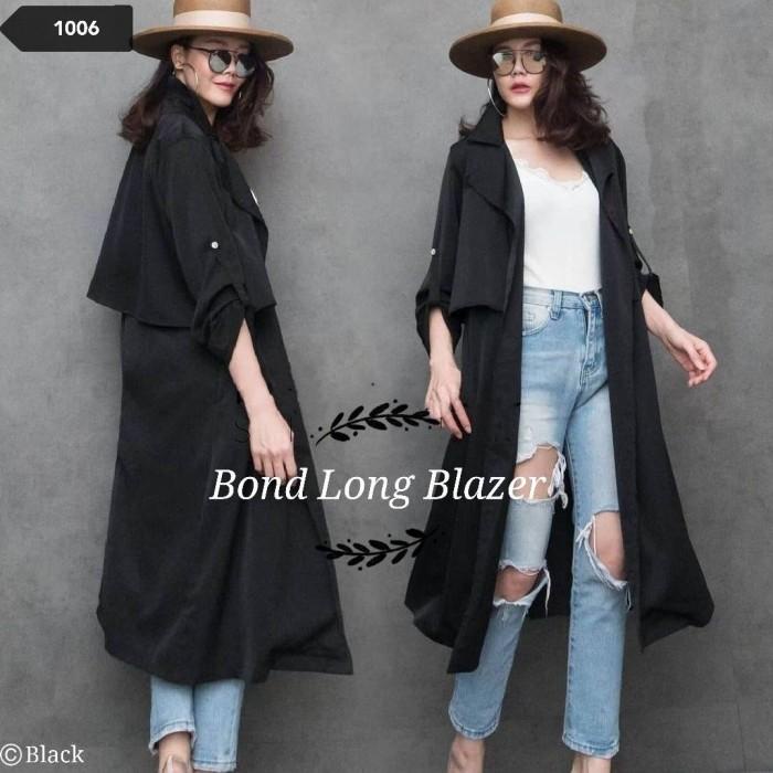 OUTER WANITA 1006 BOND LONG BLAZER ARMY HIJAU HITAM BAHAN ANGEL CREPE