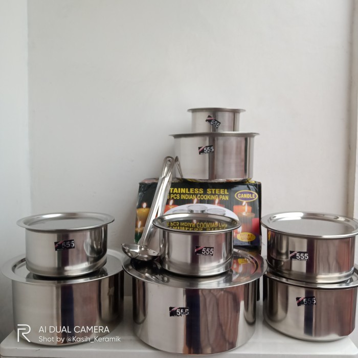 ✨Baru Panci Set Stainless Steel Asli 555 Tebal 8Pcs /Indian Stainless Steel Bisa Sameday