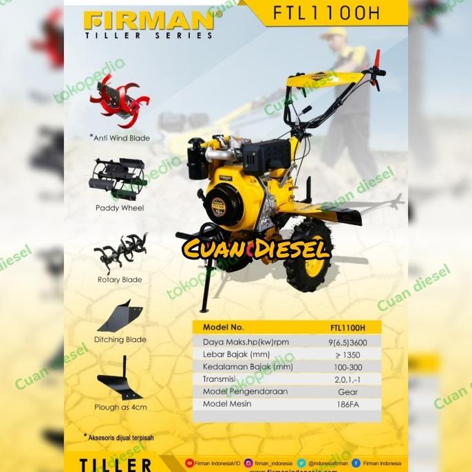 Traktor Firman Diesel Mesin Bajak Sawah Ftl1100 H Ftl 1100 H