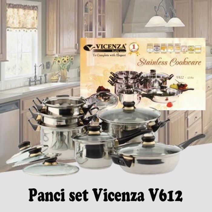 ✨Baru Paket Panci Vicenza V612 Stainless Cookware Pan Set V-612 Tutup Kaca Terbatas