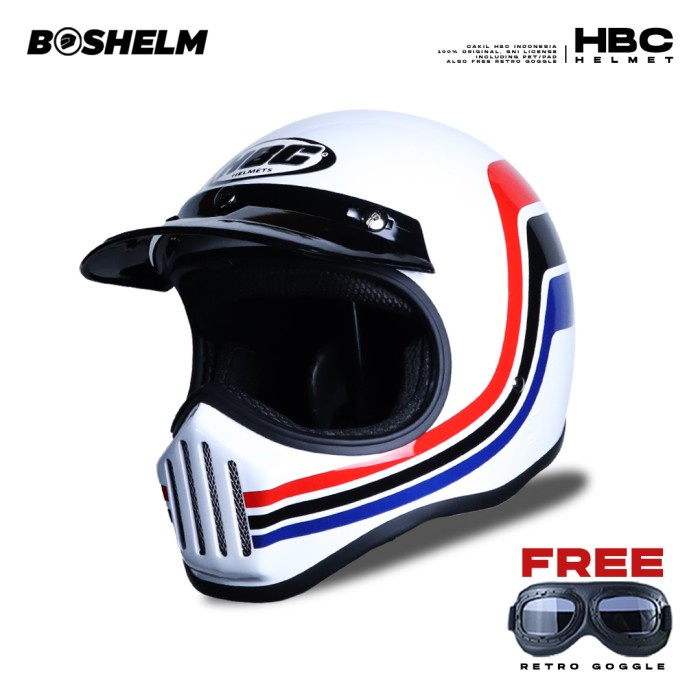 ✨New Helm Cakil Hbc Live To Ride Putih Glossy Helm Retro Full Face Sni Diskon