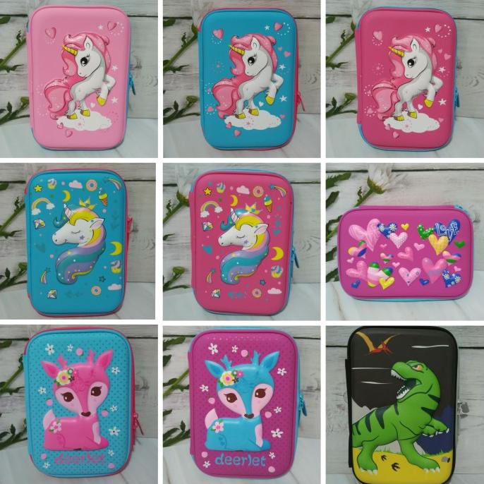 

New Tempat Pensil Pencil Case Hard Top Anak Sekolah Unicorn Timbul Smiggle Limited Edition