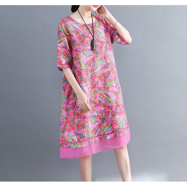New Dress Pink Hemp Geometry - Baju Import Wanita Big Size Dress Korea Terbaik