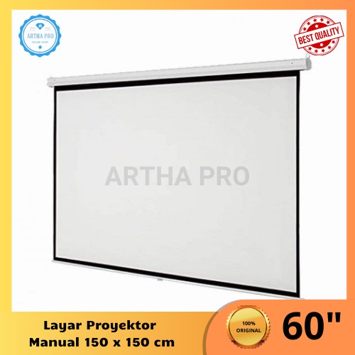 Hawas Screen Projector Manual Wall 60" Layar Proyektor Gantung 150 X 150 Cm