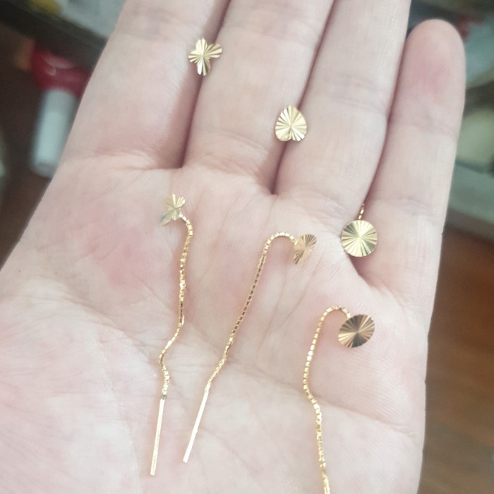 ✨Termurah Anting Tusuk Panjang Emas Asli 700 70 Bunga Kembang Simple Jarum Love Limited