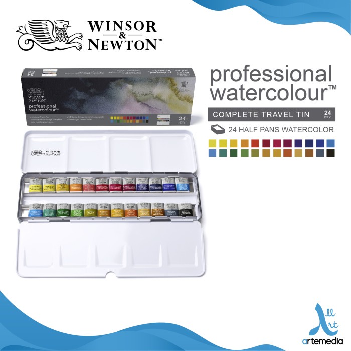 

✨Sale Cat Air Winsor Newton Professional 24 Half Pan Metal Box Watercolor Berkualitas
