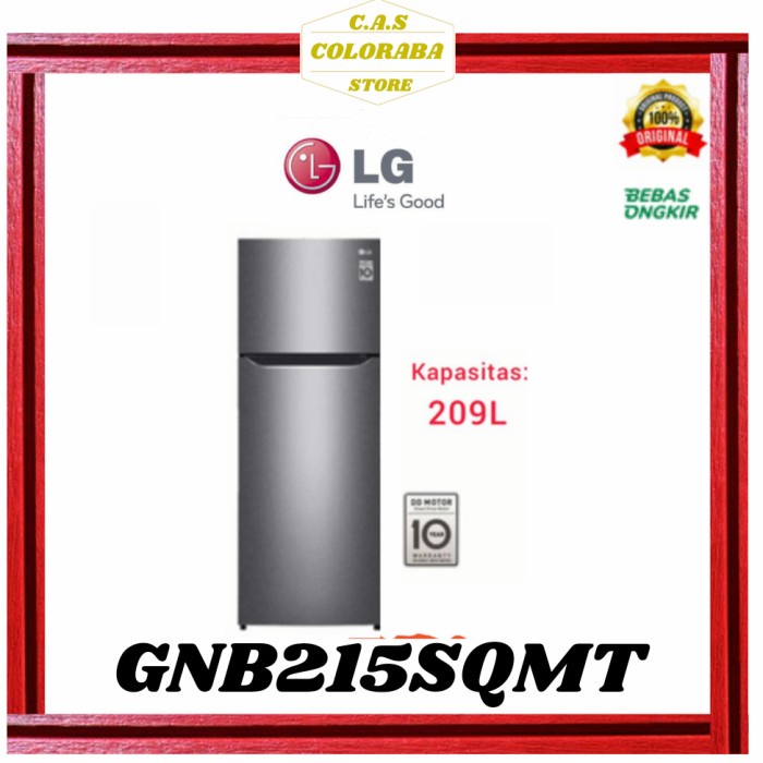 ✨Ready Kulkas Lg 2 Pintu Inverter Gnb215Sqmt  Lg Kulkas 2 Pintu Gnb215Sqmt Berkualitas