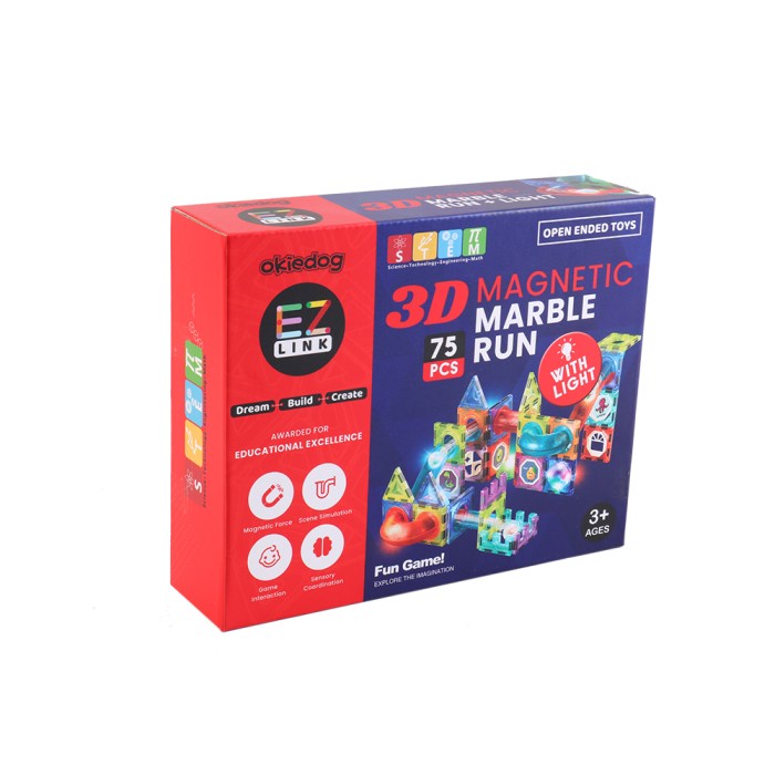 Okiedog Ezlink 3D Magnetic Marble Run With Light 75Pcs- Mainan Edukasi Ready