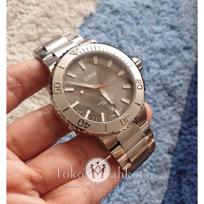 ✅Original Jam Oris Aquis Date Relief Grey Dial 733 7730 4153 Mb Bisa Sameday