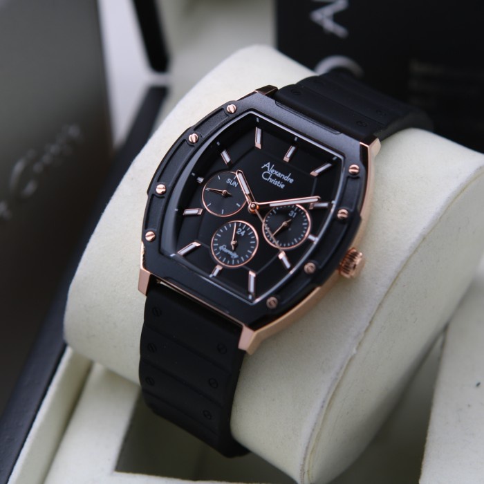 ✅New Jam Wanita Alexandre Christie Ac 6628 Black Rosegold Tali Karet Ori Terbatas