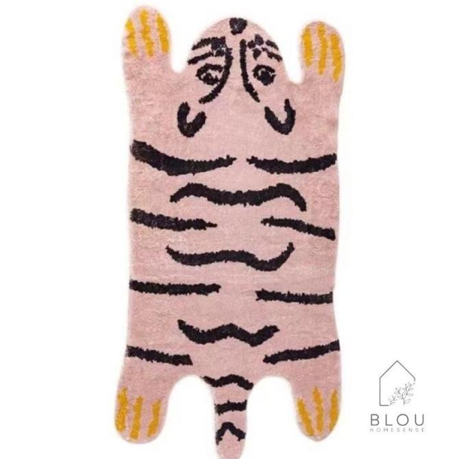 Blou Keset karpet bulu lembut motif Tiger macan aesthetic anti slip
