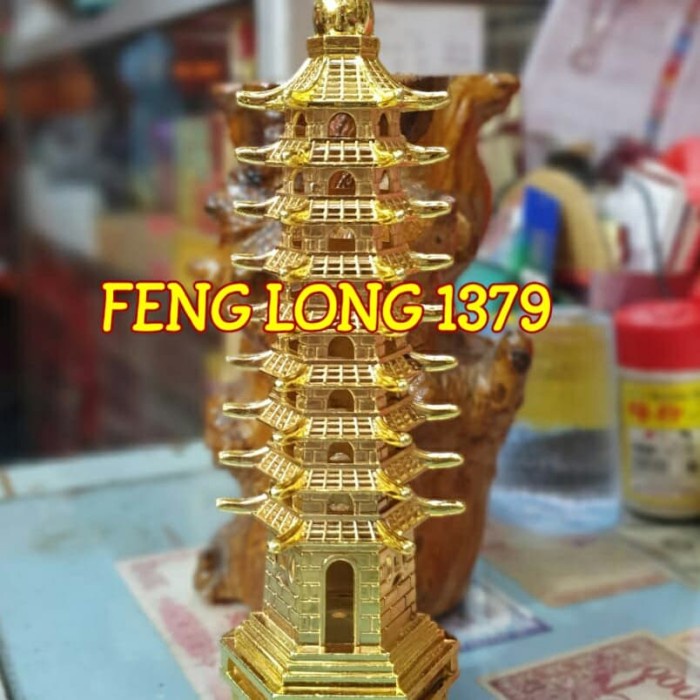 Wen Chang Ta Miniatur Pagoda 9 Tingkat Warna Emas Fengshui Pagoda Ready