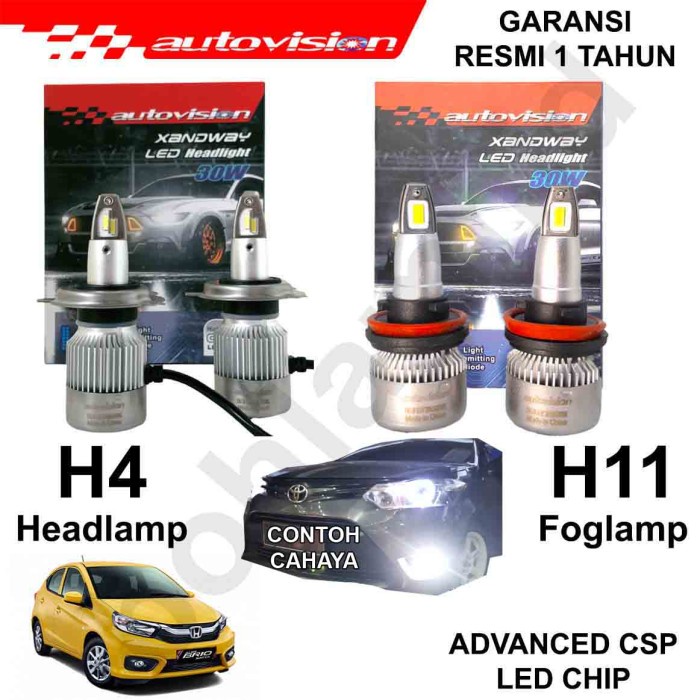 [Original] Paket 2Set Led New Brio Headlamp  Foglamp H4  H11 Autovision Xandway Diskon