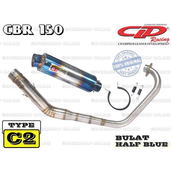 [Baru] Knalpot Cld Racing Cbr150 Type C2 Silencer Bulat Half Blue Terbaru