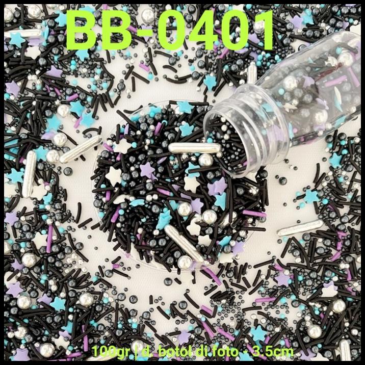 

TERBARU BB-0401 SPRINKLES TRIMIT SPRINKEL 100GR MESES HITAM MIX BINTANG STAR !!!!!!!