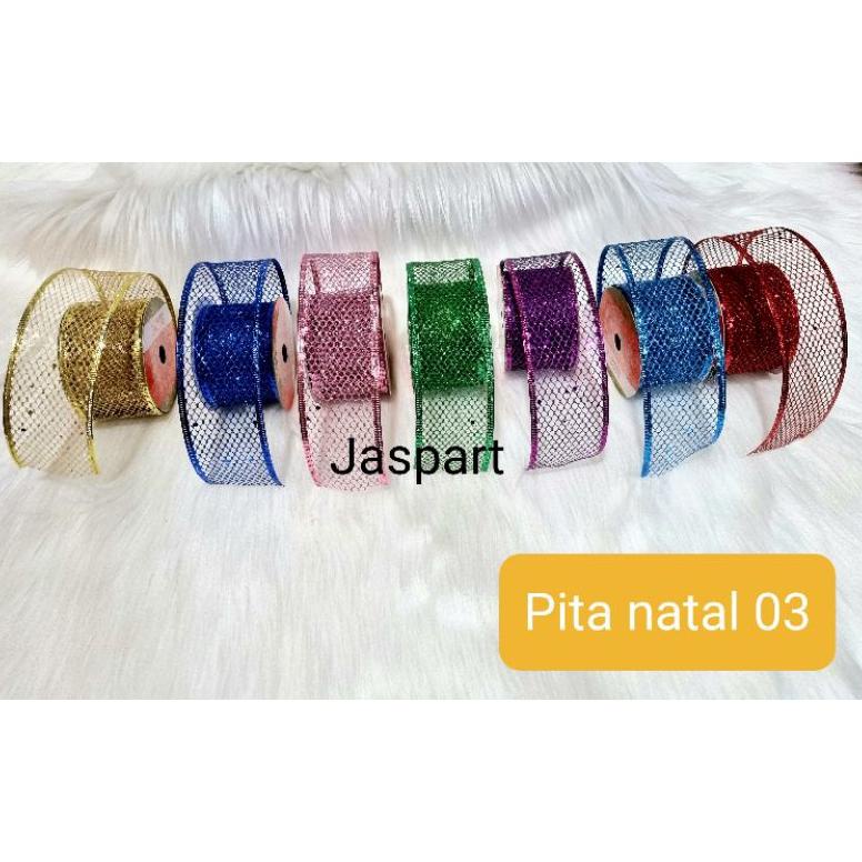 

Pita Glitter Natal Pinggir Kawat Pita Parcel Pita Christmas Pita Hiasan Cantik Lebar 5 Cm Dan 6,5 Cm Pita Natal 03