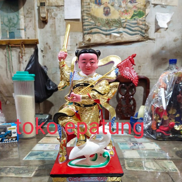 [Original] Patung Dewa Pe Ho Tong Ze / Bangau Putih - Kayu - - 12 Inch Berkualitas
