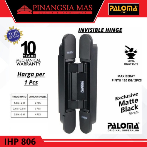 [Ori] Engsel Hinge Paloma Concealed P120 Black #Engsel Tanam Pintu / Ihp 806 Limited