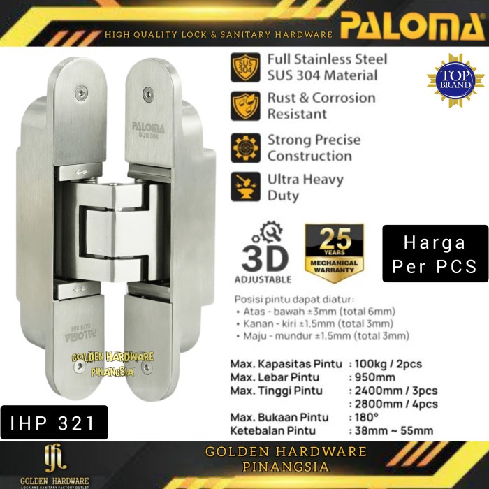 [Ori] Engsel Tanam Pintu Concealed Invisible Hinge Stainless Paloma Ihp 321 Diskon