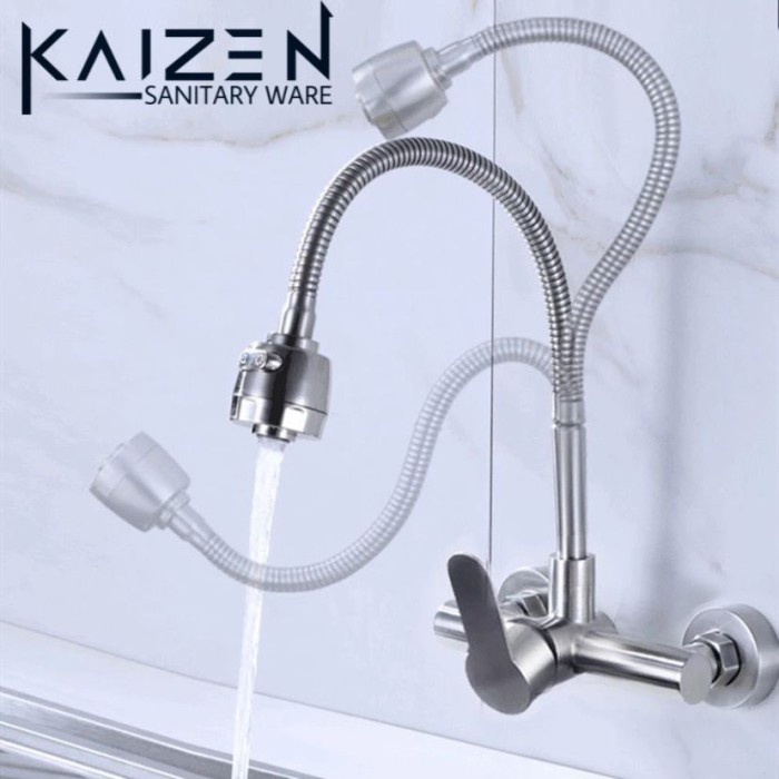 [New] Kran Kitchen Sink Dinding Tembok Panas Dingin Kran Dapur Fleksibel Limited