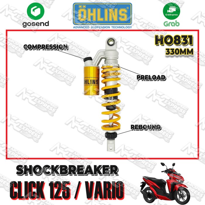 [Baru] Shockbreaker Ohlins Vario 150 160 Ho 831 Shock Ohlins Click 125 330Mm Limited