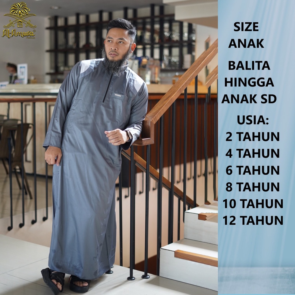 [AL AMWA] Baju Jubah Thobe Saudi Anak Laki Cowok SD Lengan Panjang Muslim Platinum Syazwan