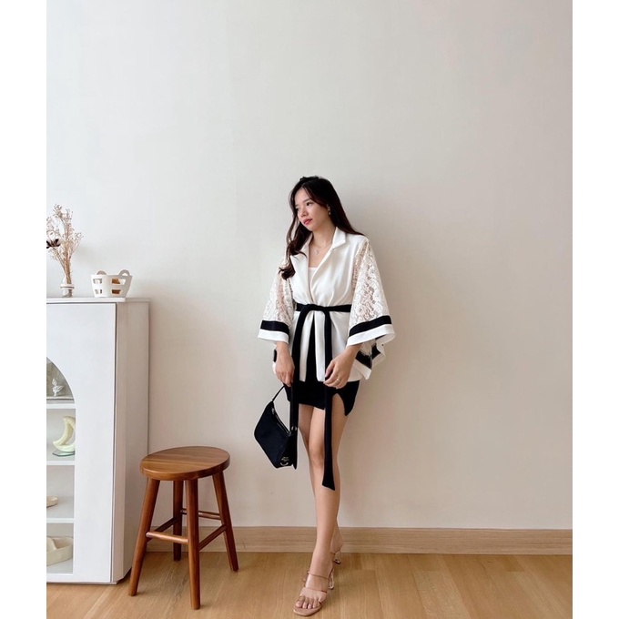 HERBEST 9433 KIMONO OUTER WANITA BROKAT LACE IMPORT FREE BELT