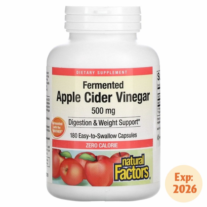 

Terlaris Natural Factors Fermented Apple Cider Vinegar 500 mg 180 Capsules SALE