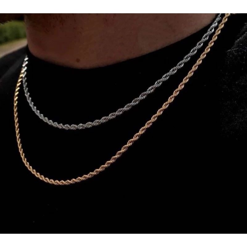KALUNG TITANIUM MODEL TAMBANG DM 2MM//ANTI KARAT//PRIA DAN WANITA//COD//ALAM ACC
