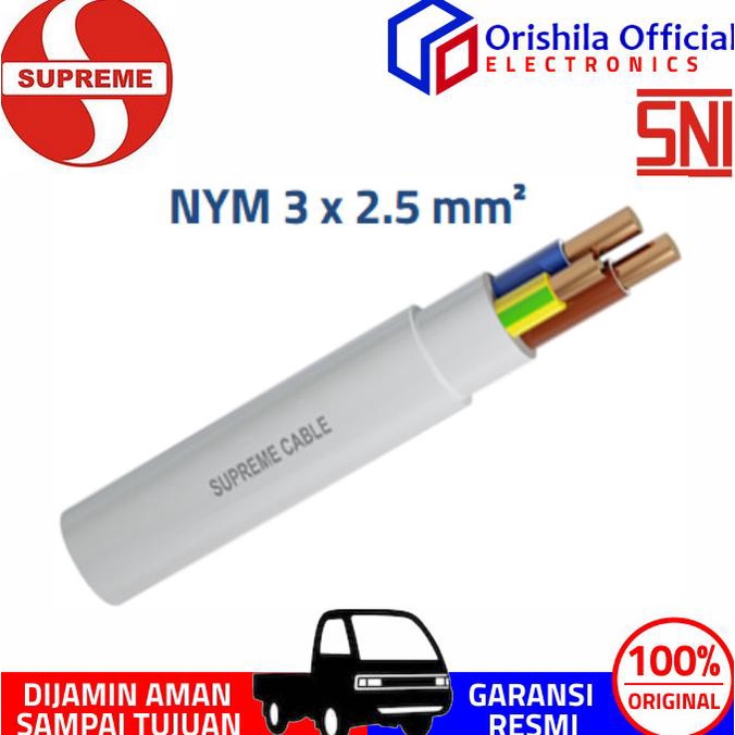 SUPREME Kabel Listrik NYM 3x2.5 mm Tunggal Kawat Power AC 3 x 2.5 mm New Produk