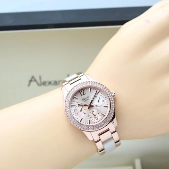 jam tangan wanita alexander cristie original ac2463 white rose gold