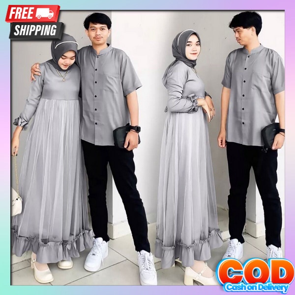 Sarimbit Modern Gamis Wanita Dan Baju Cowok Psangan Kekinian 2023 Kopelan Gamis Bsju Coupel Lamaran 