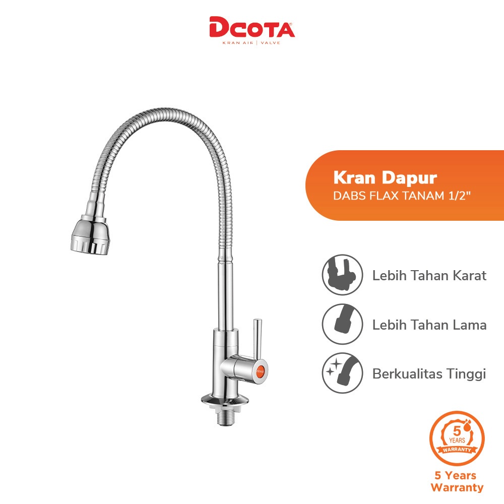 Dcota Kran Dapur Cuci Piring Angsa Fleksibel DABS FLEX Tanam 1/2"