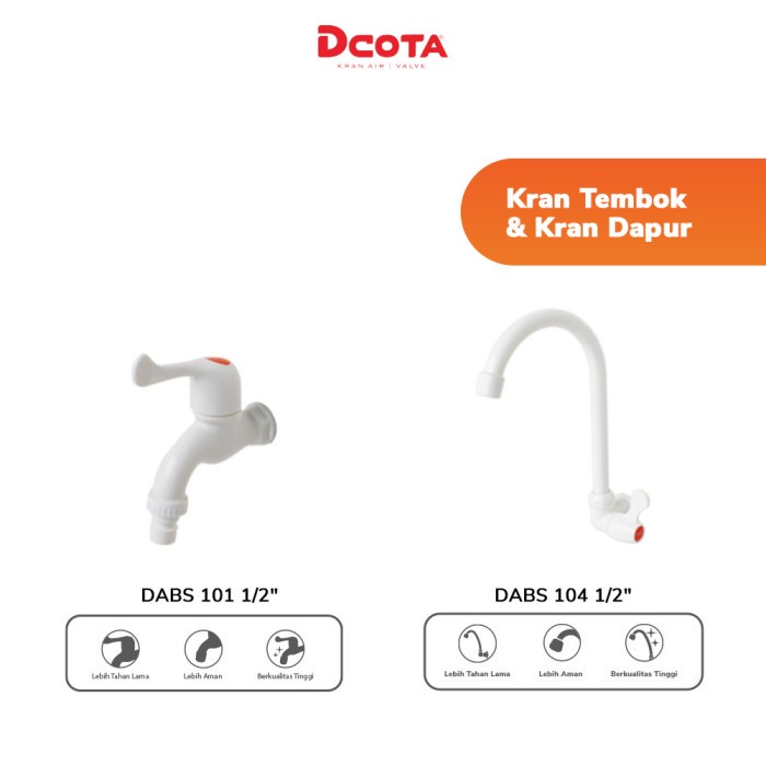 Dcota Kran Air Plastik DABS 101 1/2" + Kran Dapur Angsa DABS 104 1/2"