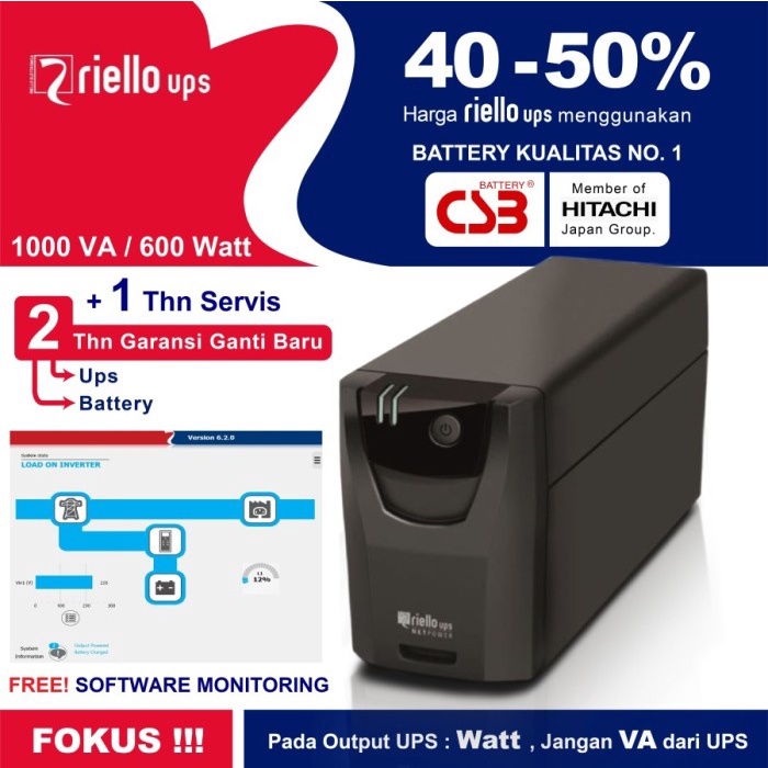 UPS Riello Net Power 1000 VA / 600 Watt , 2 Thn Garansi Ganti Baru