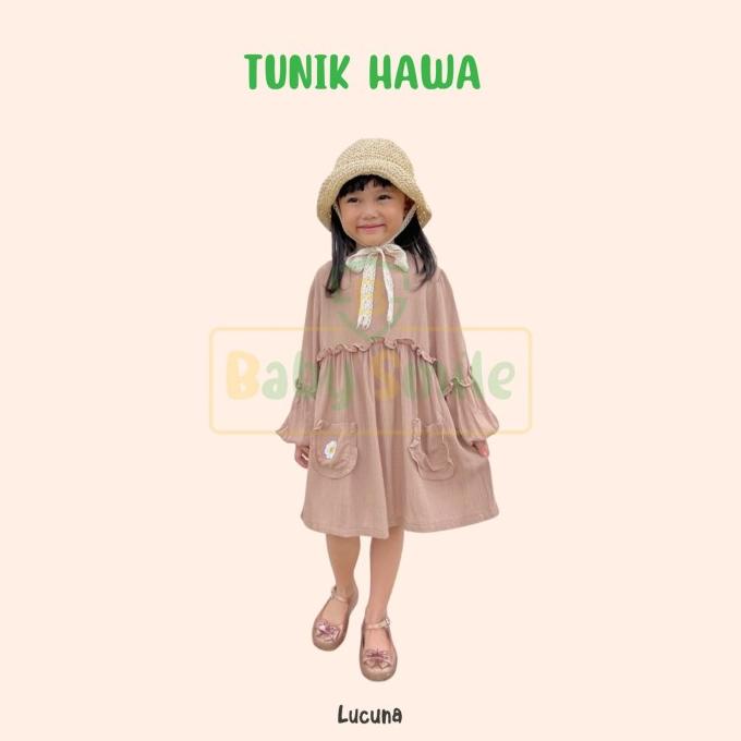 Tunik Anak Hawa Lucuna Rayon Crinkle Warna Coklat Size 2-10Tahun