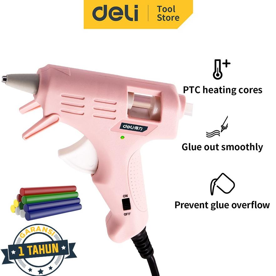 

Model baru - Deli Melt Glue Gun/Lem Tembak 20W Warna Biru/Pink Gratis 10 Lem DL39002X /Alat Perkakas