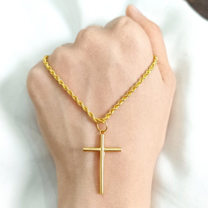 Mei Set Kalung Salib Untuk Pria Dan Wanita Emas Asli