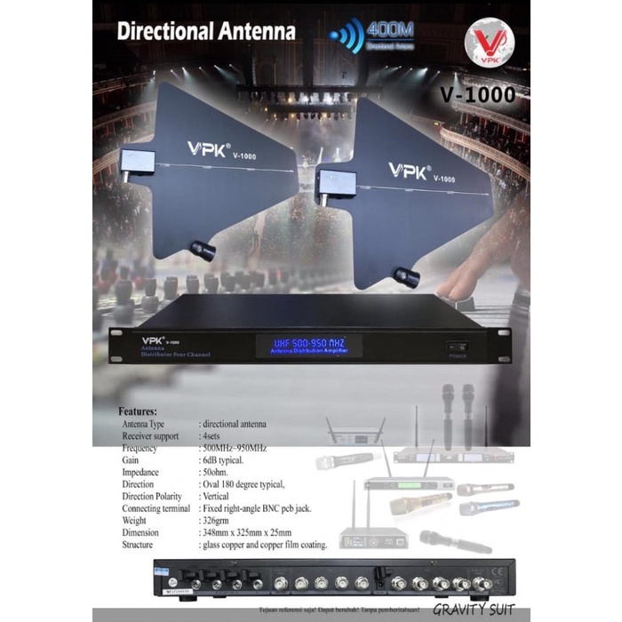 Penguat Sinyal Mic Wireless VPK V1000 Antena Mic Wireless VPK V 1000
