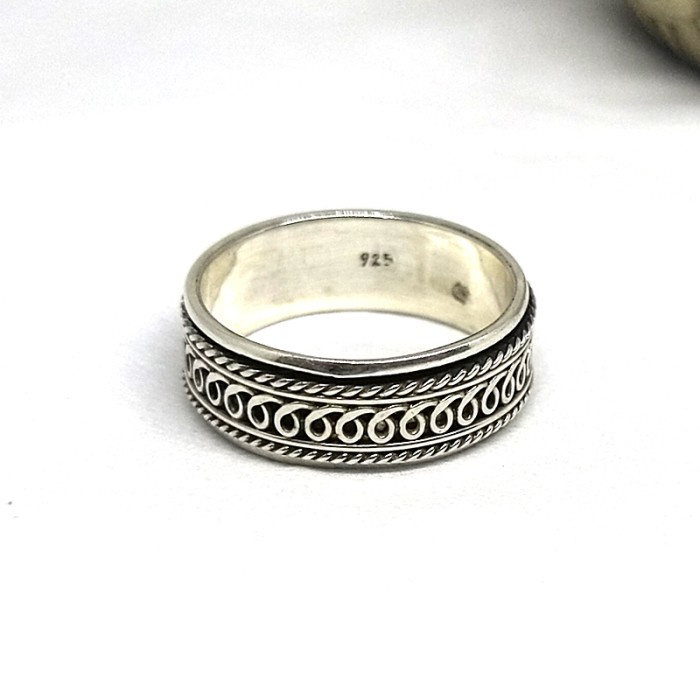Mei Cincin Ring Perak Silver Bali Putar Polos Jalin Tali Air Asli 925 Pria
