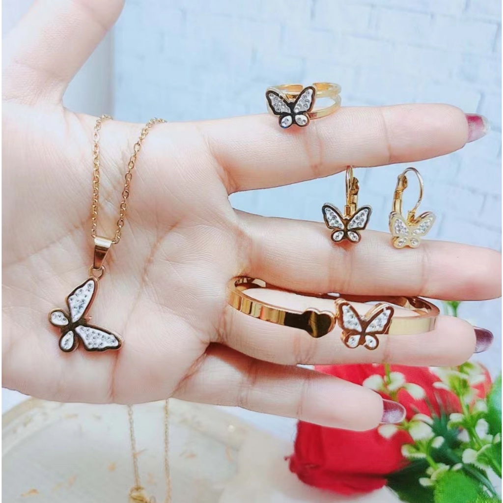 Set Anak Titanium 3362 Permata Anti Karat Perhiasan Kalung gelang Dan Anting Cincin