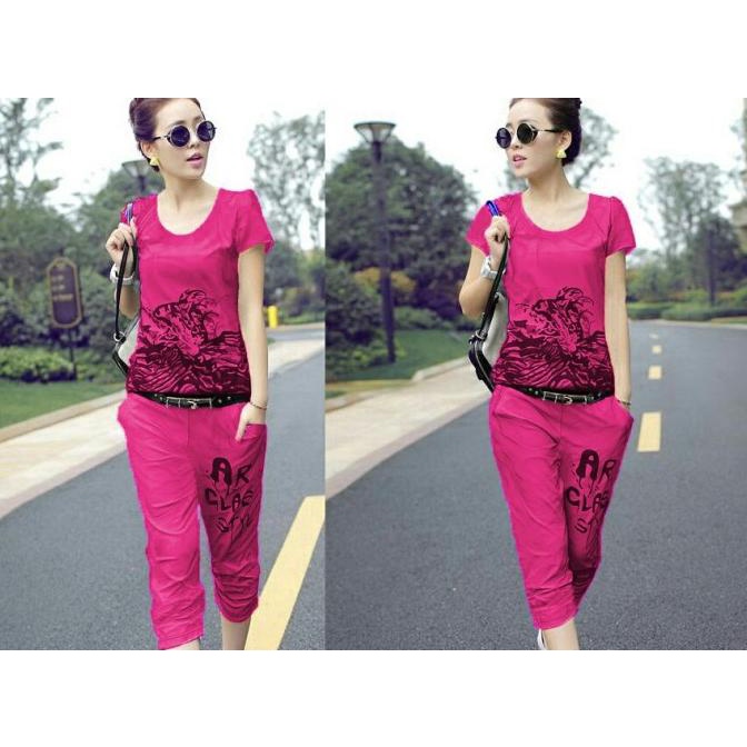 [St Tiger F CL] pakaian wanita setelan atasan+celana warna fanta