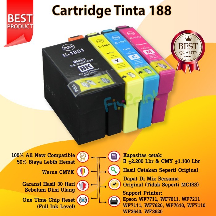 

CARTRIDGE TINTA COMPATIBLE EPSON T188 WF-7711 WF-7611 WF-7211 WF-7111