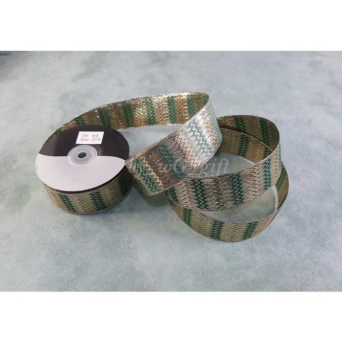 

Pita Gold / Silver / Hijau - Pinggir Kawat; Lebar 3.8 cm; Panjang 20 Y