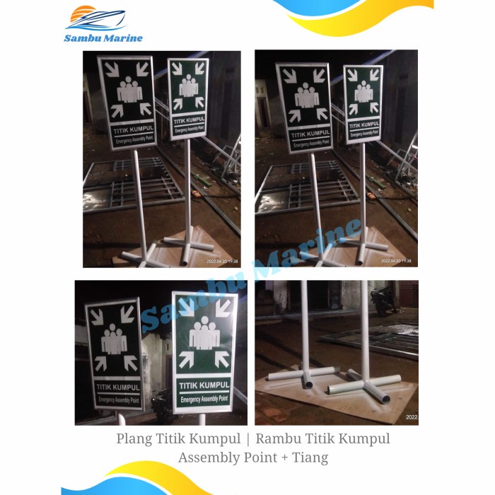 Katlen Rambu Titik Kumpul Assembly Point Plat + Tiang 3 Mtr Rambu K3